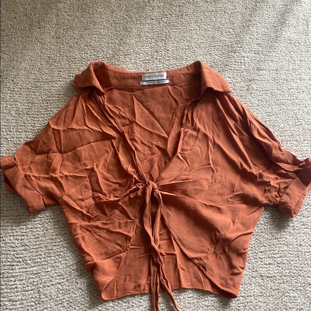 Urban Outfitters Rust Tie-Front Collared Women's Top